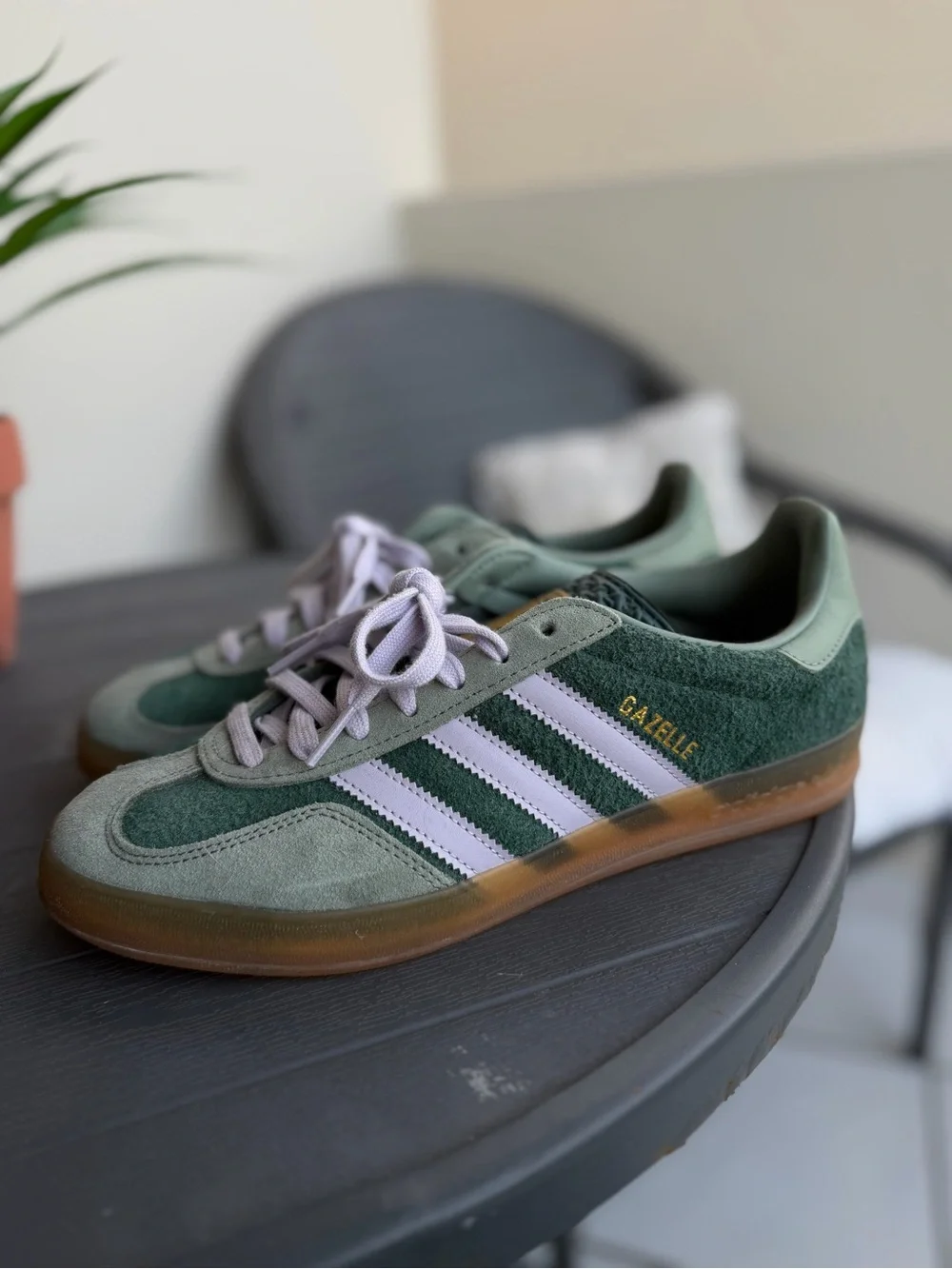 adidas Men’s Green Suede Sneakers with White Stripes